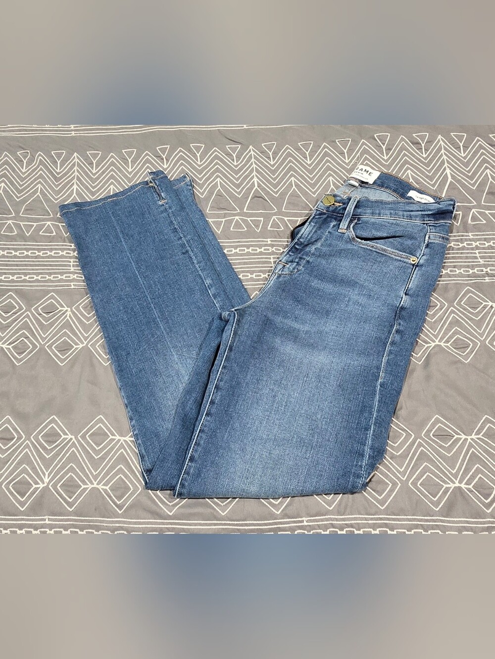 Frame Le High Straight Cropped Jeans With Side Slit Size 25